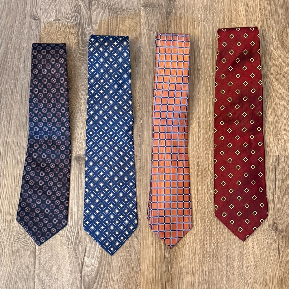 BUNDLE of 4 Jos. A  Bank Men's Ties Black, Blue, Orange, Burgundy
